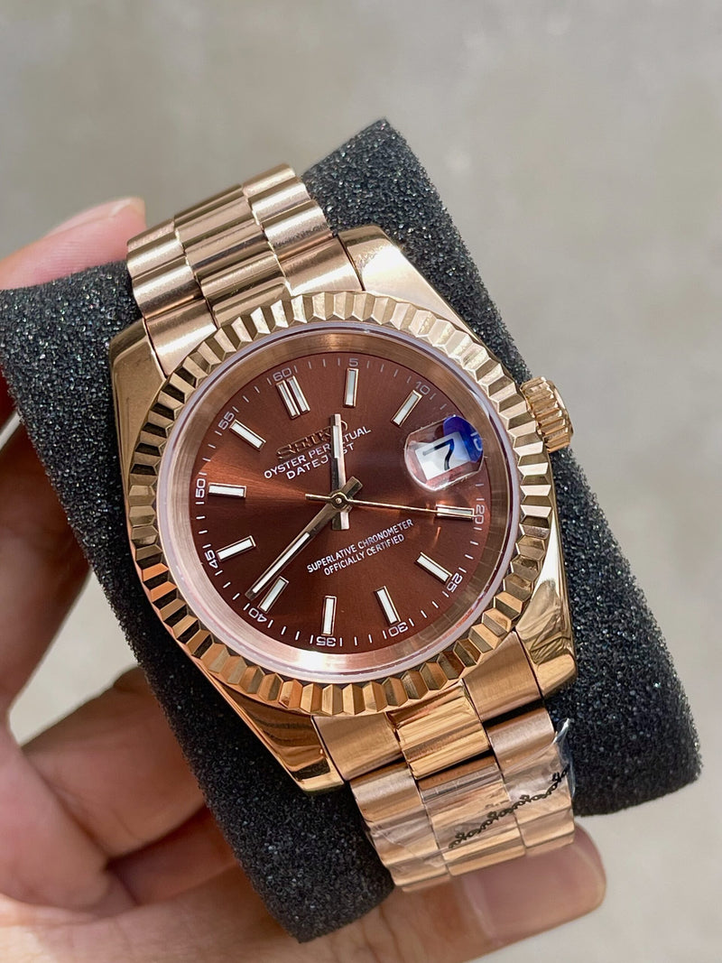 Seikojust | Rose gold with Chocolate dial - Datejust inspired Custom Seiko Mod