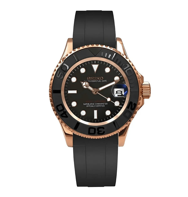 Seikomaster | Black/Rose gold - Yacht Master inspired Custom Seiko Mod