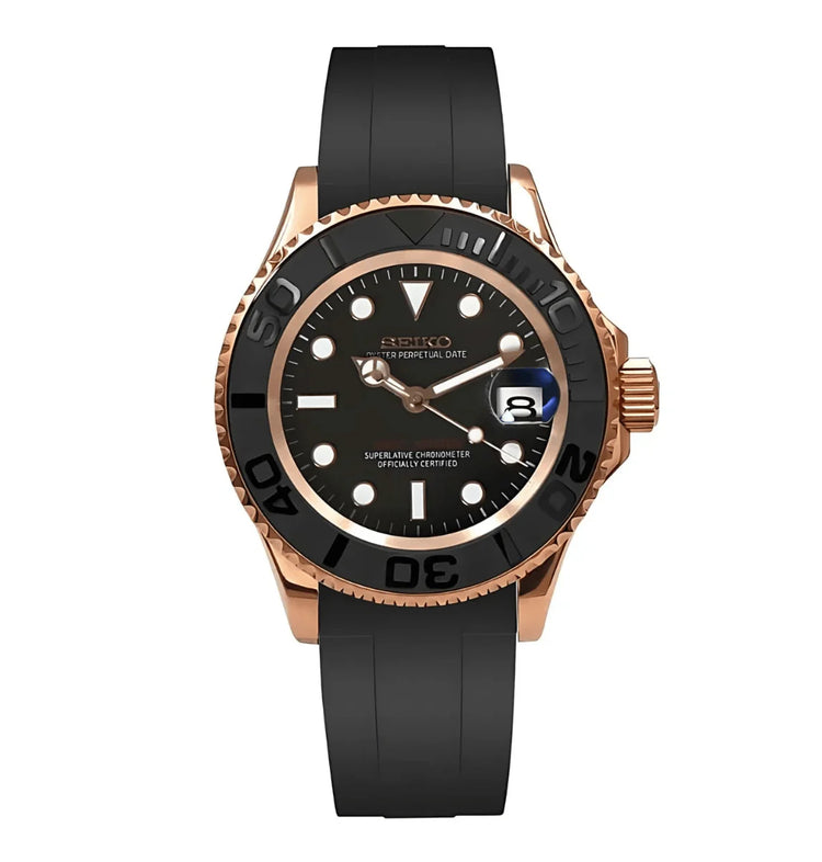 Seikomaster | Black/Rose gold - Yacht Master inspired Custom Seiko Mod